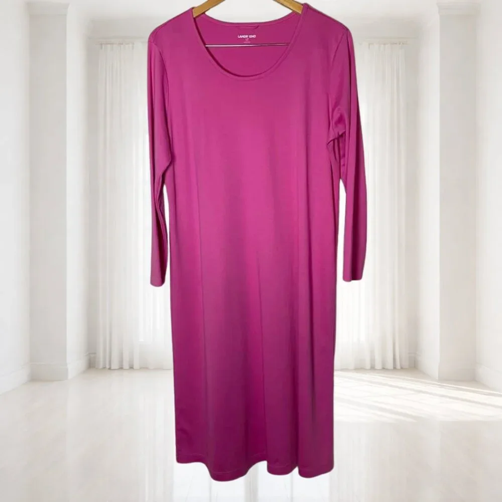 Lands’ End Pink Cotton Midi Dress Size 14 Cottagecore Minimalist Soft Girl